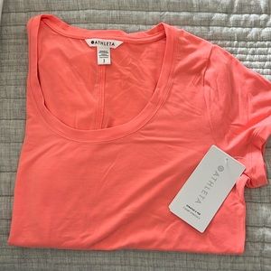 Athleta Stratus II Tee; size S, coral, new with tags